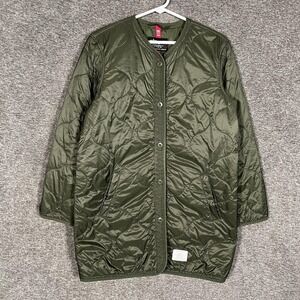 Alpha Industries Jacket Women Small Green Quilted Liner Long Coat Nylon Military